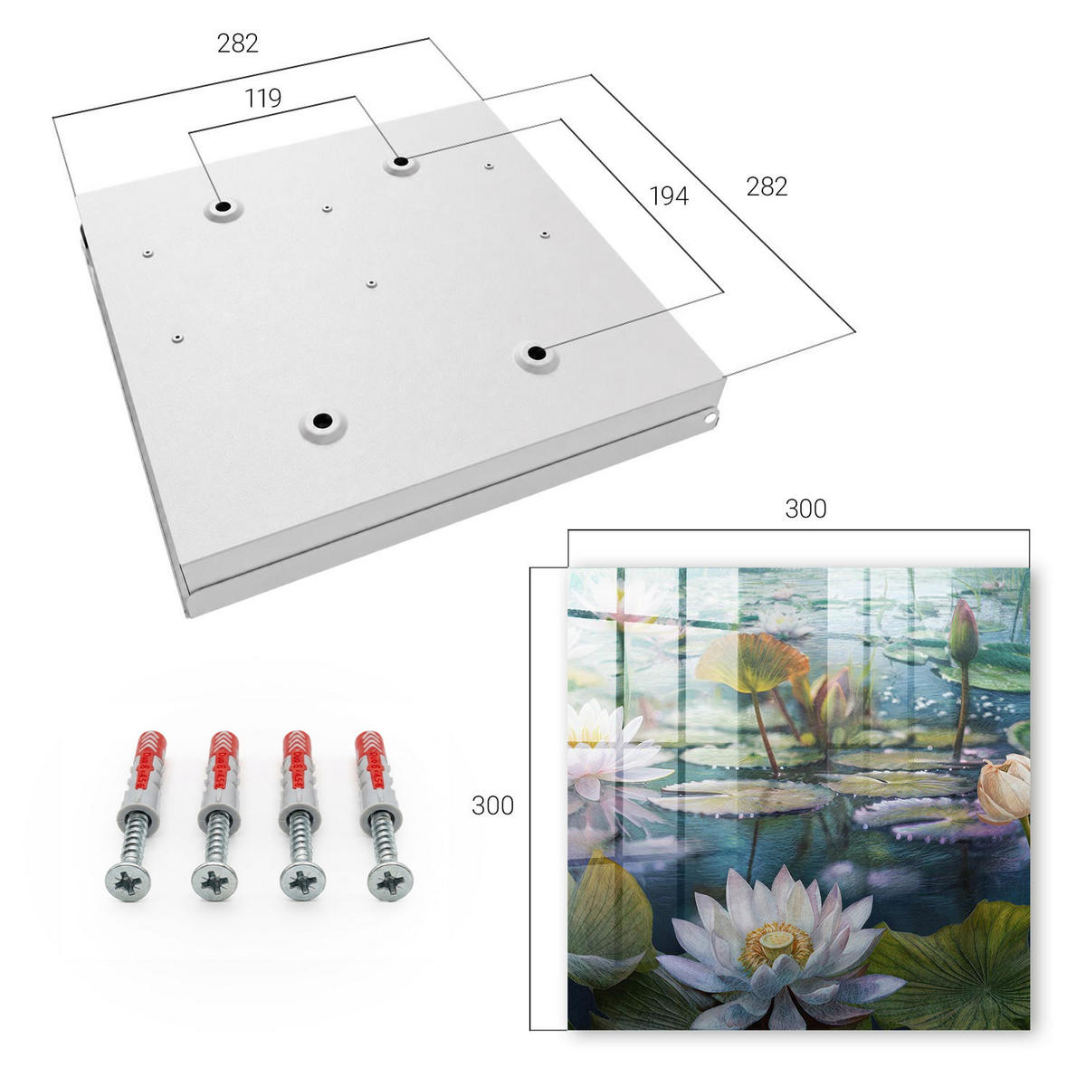 SCHLÜSSELBOX Weiß 30x30 cm – Türöffnung nach rechts - Wasserblumen - Grün, Metall (30/30/5cm) - TULUP