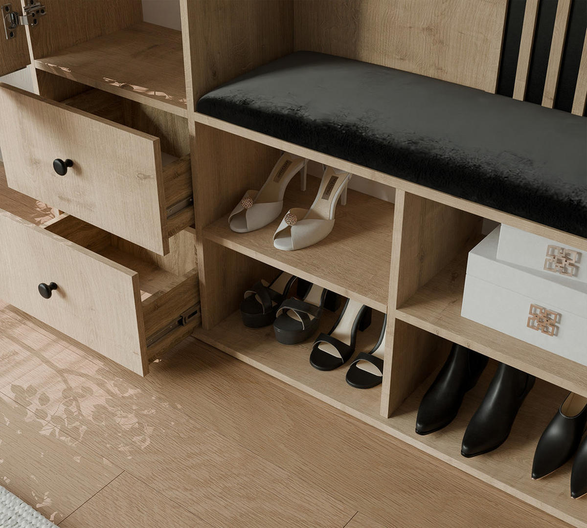 GARDEROBENSCHRANK LUCA in 129/30/196 cm, Artisan-Eiche - Schwarz/Eiche Artisan, Holzwerkstoff/Metall (128.5/195.5/30cm) - Idohome
