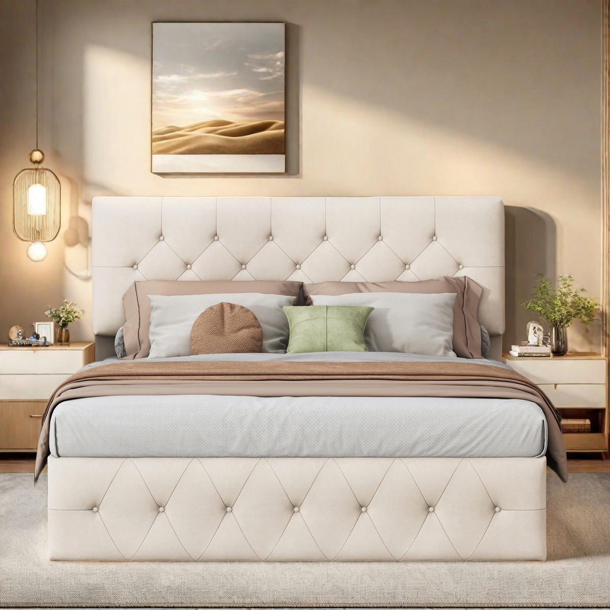 POLSTERBETT 140/200 cm Beige mit Bettkasten und Kopfteil - Beige, Holz (140/200cm) - SHOPENTRA