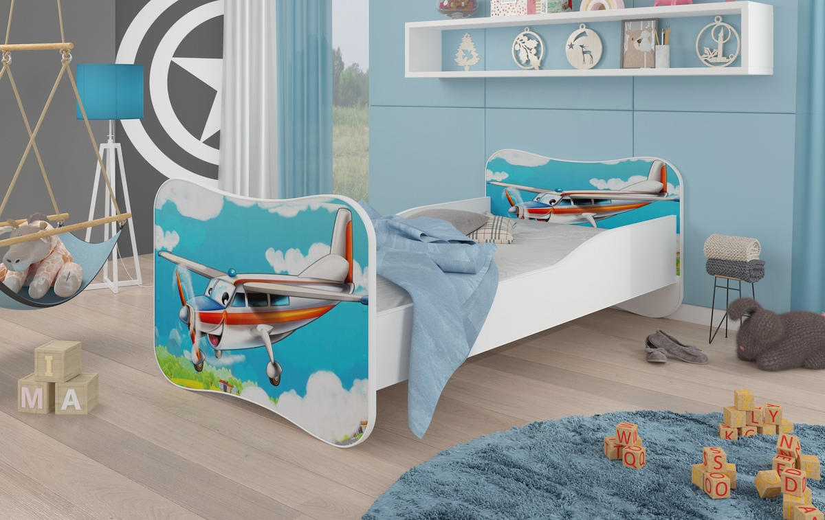 KINDERBETT Gonzalo himmelblau / weiß 88 / 164 / 63cm - Pastellblau/Weiß, Holz/Holzwerkstoff (80/160cm) - Feldmann-Wohnen