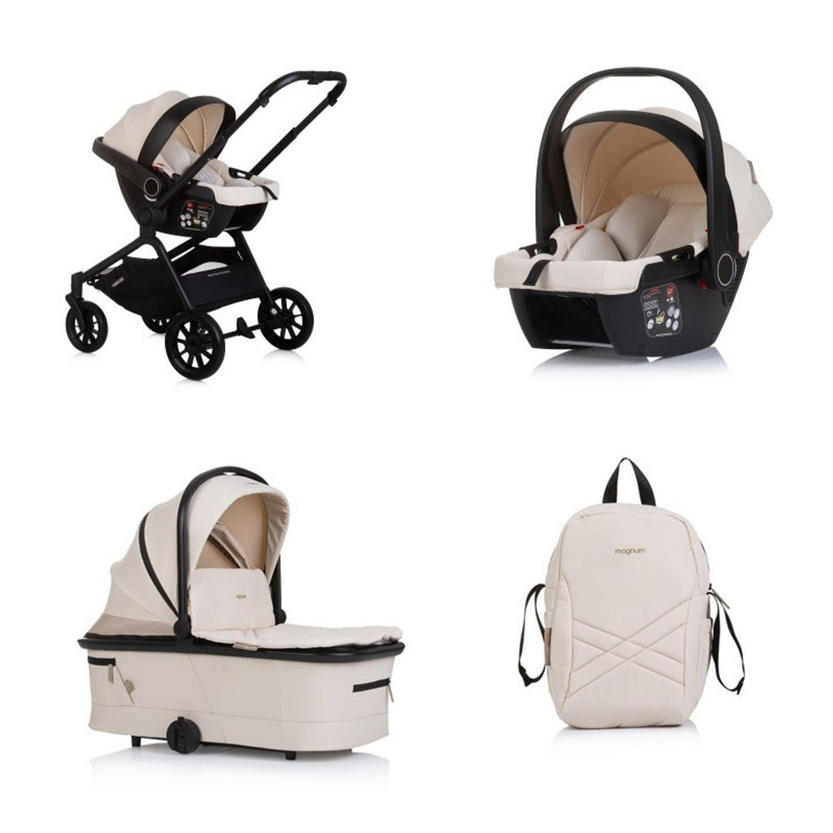 KOMBIKINDERWAGEN Magnum 3 in 1 creme Babywanne Sportsitz i-Size Babyschale - Beige, Metall (96/59/104cm) - Chipolino