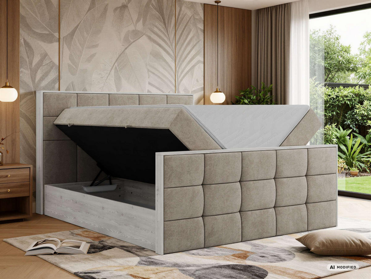 BOXBETT ALNOR DUO 180/200 - Greige Stukture - Topper T25 - H3 - Greige/Schwarz, Kunststoff/Textil (180/200cm) - MKS