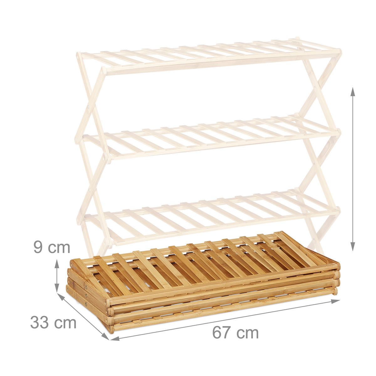 SCHUHREGAL - Hellbraun, Holz (67/68/26cm) - Relaxdays