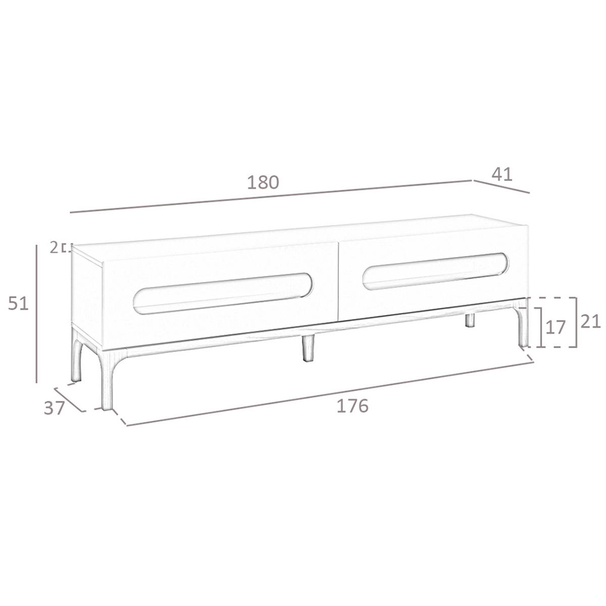 TV-ELEMENT TV-Ständer aus grauem und Walnussholz mit Innenbeleuchtung 180/41/51 cm - Walnussfarben/Grau, Holzwerkstoff (180/51/41cm) - ANGEL CERDA