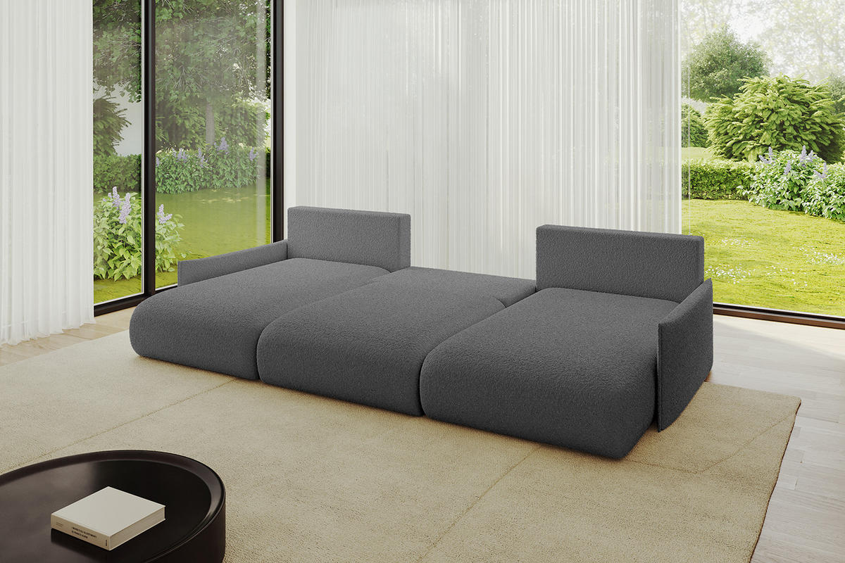 WOHNLANDSCHAFT mit Schlaffunktion und Bettkasten ONESK-U-v1 304x165x40 Grau Bouclé - Grau, Holzwerkstoff/Kunststoff (304/90/165cm) - ALTDECOR