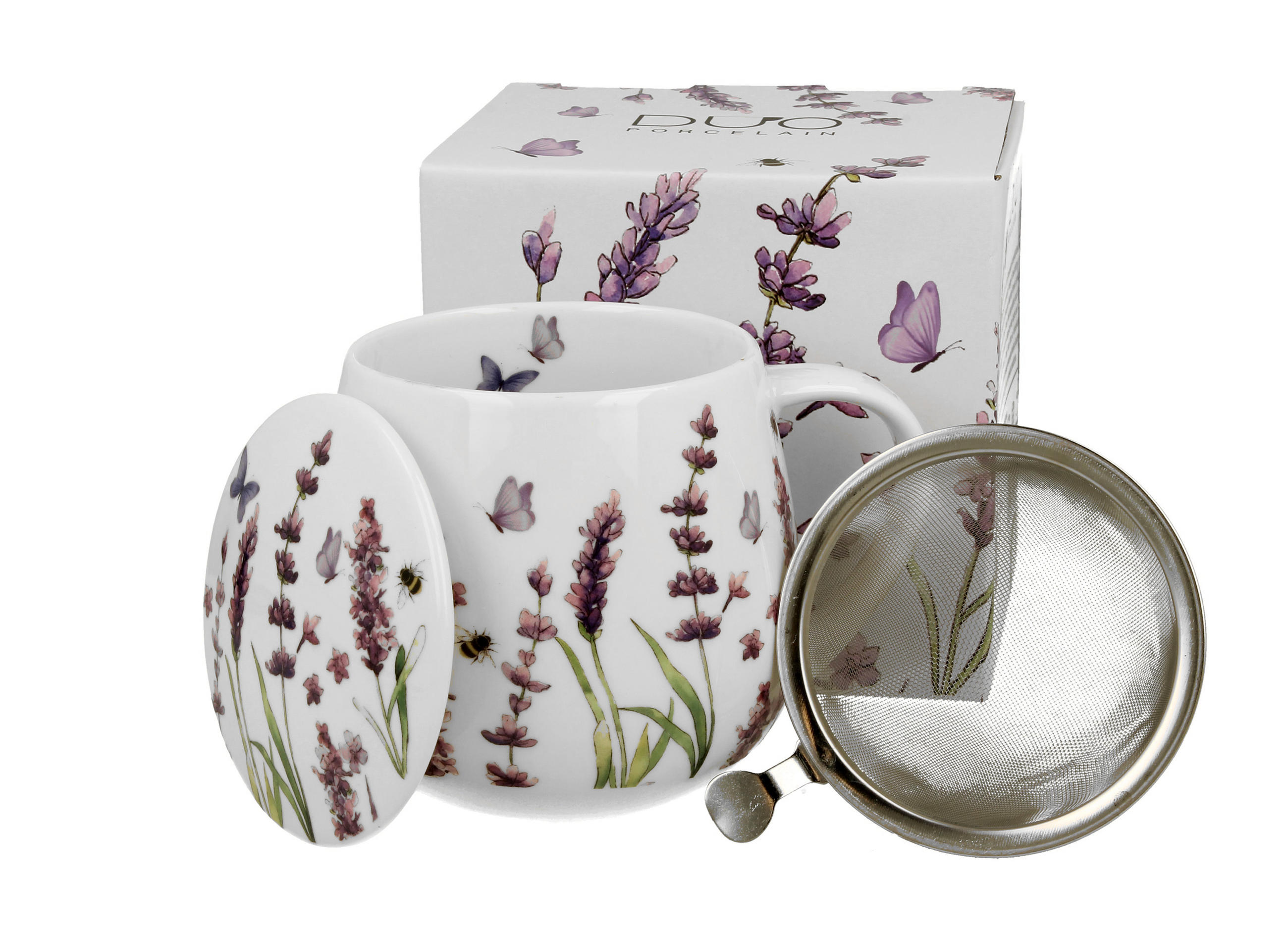 TEETASSE mit Sieb in Fassform CLASSIC LAVENDER - Weiß, Keramik (0.43L) - DUO PORCELAIN