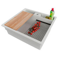 UNTERBAUSPÜLE GRANIT Bergen Pocket, 2-er set Weiß 56/54 cm 1 Becken + Ablauf-Set + Küchenzubehörset ab 60er Unterschrank - Chromfarben/Beige, Kunststoff (56/20/54cm) - Primagran