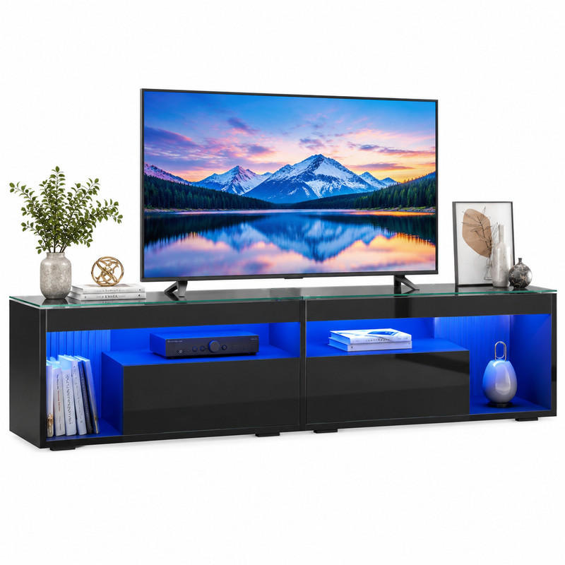 TV-ELEMENT mit LED 180 x 40 x 46 cm Schwarz Hochglanz 2 Schubladen - Schwarz, Holzwerkstoff (40/46/180cm) - Beauniv