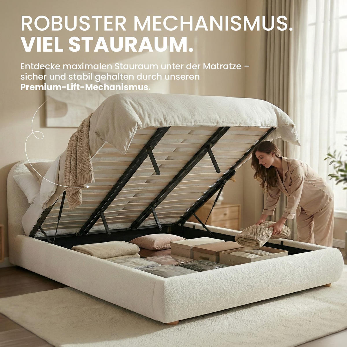 POLSTERBETT 160 cm/200 cm cm Stoff Creme - Creme, Textil (200/224cm) - CLP