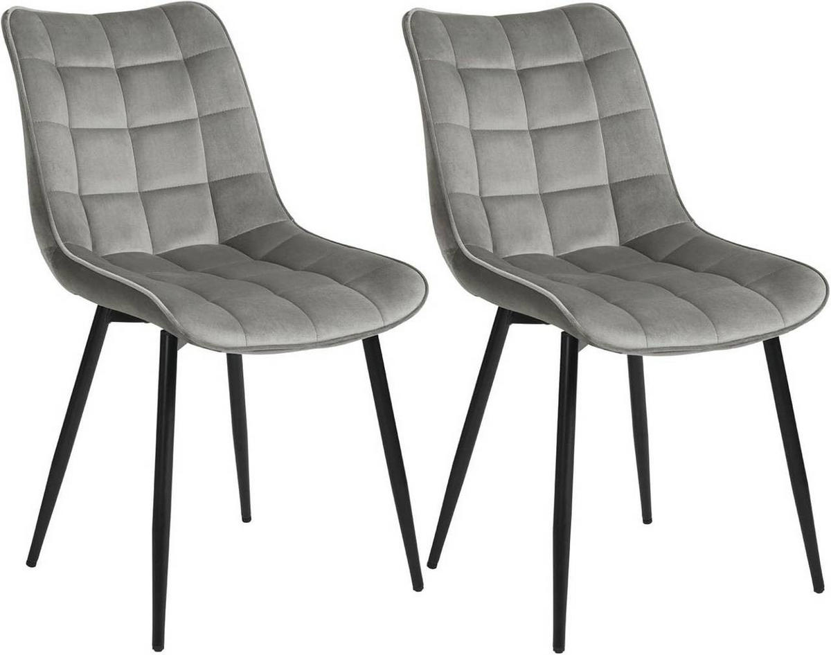 ESSZIMMERSTUHL 2er Set, Samt, Metallbeine, Hellgrau - Hellgrau/Schwarz, Textil/Metall (46/85.5/40.5cm) - Woltu