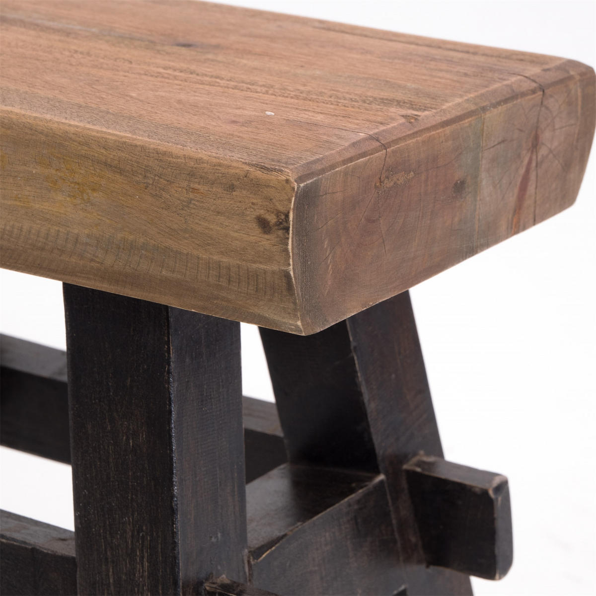 HOCKER VINTAGE 40 Massivholz 04 schwarz-natur - Graubraun, Holz (45/43/27cm) - DESIGN DELIGHTS