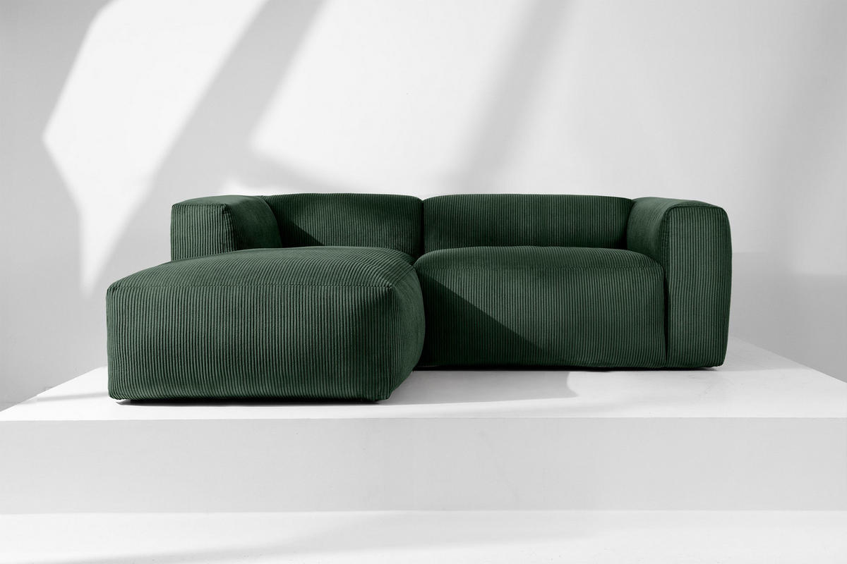 ECKMODULSOFA-LINKS BUFFO 3/4 Sitzer mit extrem weicher Sitzfläche, Kordstoff, dunkelgrün - Dunkelgrün, Textil (237/180cm) - KONSIMO®