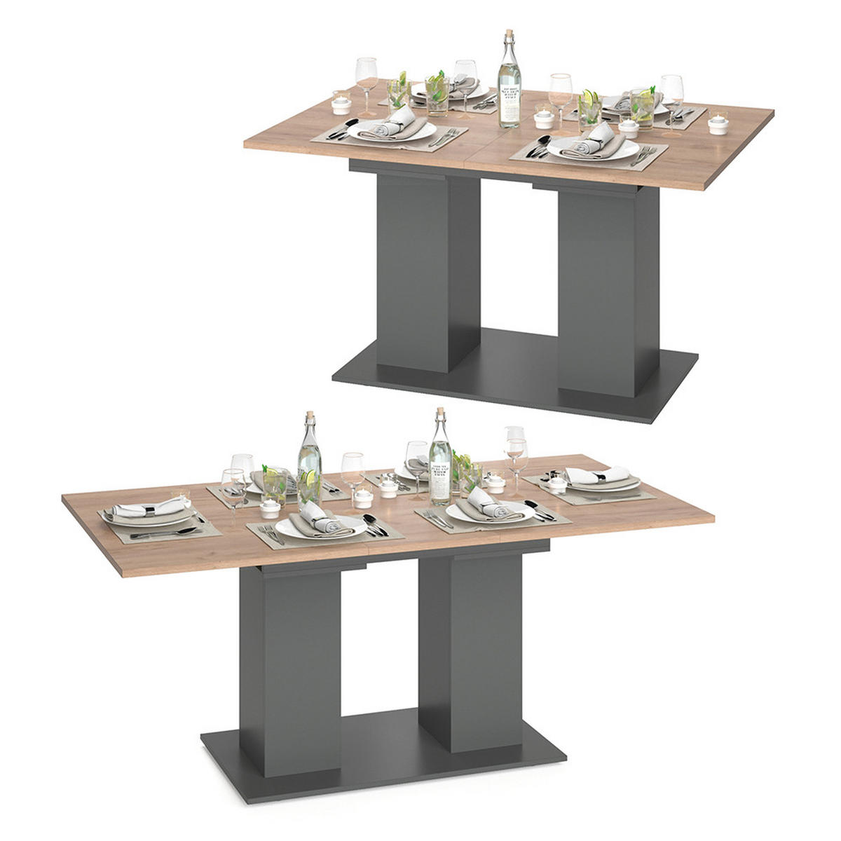 ESSTISCH Dix Anthrazit 140 x 90 cm - Honigeiche/Anthrazit, Holzwerkstoff (90/140/76cm) - Vicco
