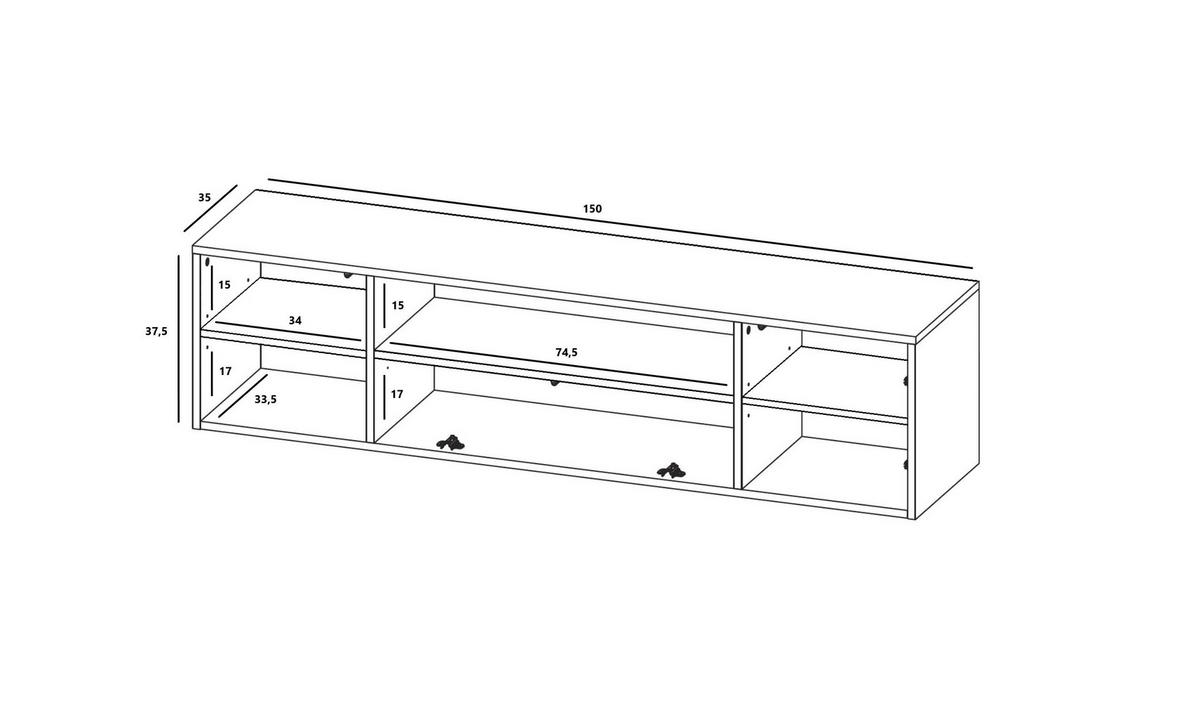 TV-SCHRANK Elpis2 Schwarz Matt Glamour 150 cm - Schwarz, Holzwerkstoff (150/37.5/36.5cm) - Meble Lindner