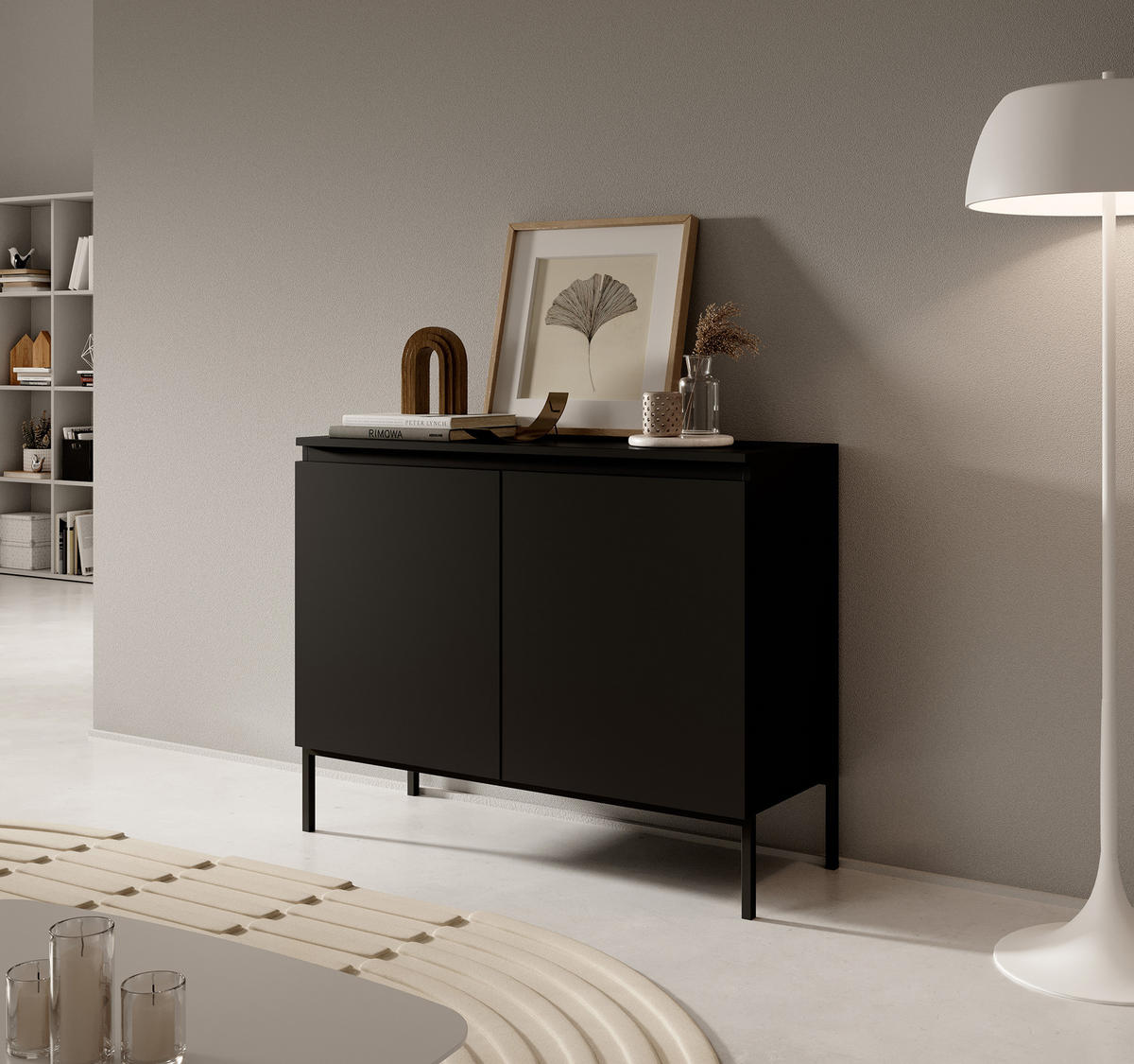 SIDEBOARD Bemmi Schwarz mit schwarzen Beinen 2-türig 100 cm - Schwarz, Holzwerkstoff/Metall (100/77/35cm) - Selsey