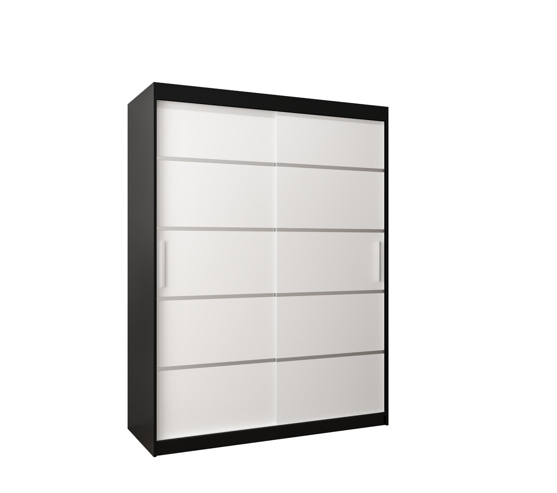 MÖBEL KRYSPOL SCHWEBETÜRENSCHRANK Schwarz, Weiß, Silber 150cm × 62cm × 200cm