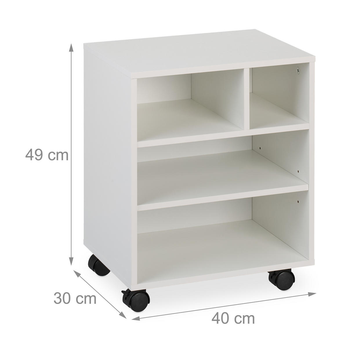 FÖRVARINGSVAGN Vit silver på hjul 4 fack - Vit, Träbaserade material/Plast (40/49/30cm) - Relaxdays