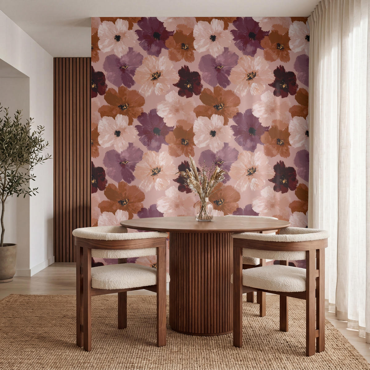 TAPETE - Blumen - Abstrakt - Erdtöne - 180x220 cm - Multicolor, Papier (180/220cm) - OnlyWow