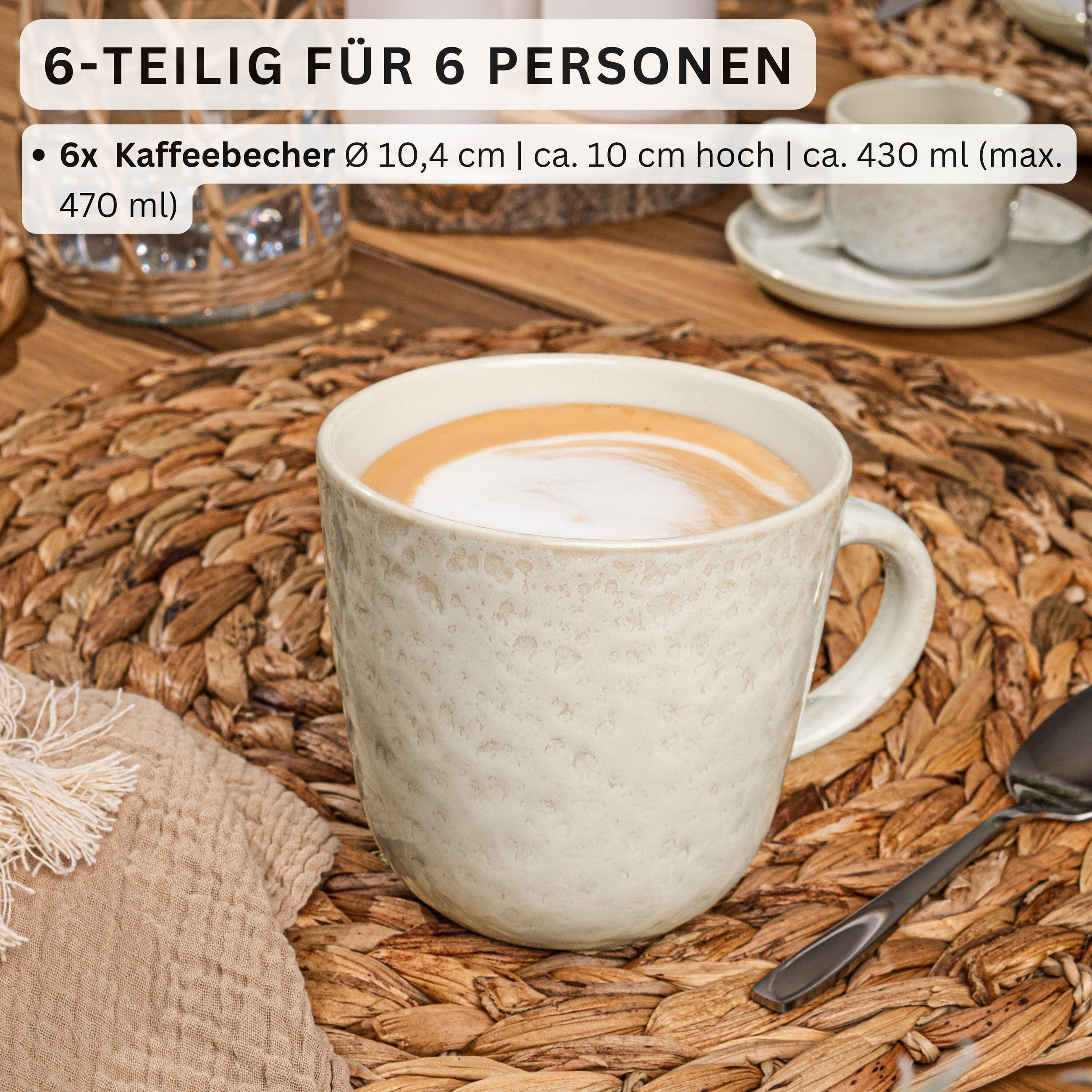 KAFFEEBECHER SET KEY WEST - 6 teilig aus Steingut - Creme, Stein (0.43L) - Sänger