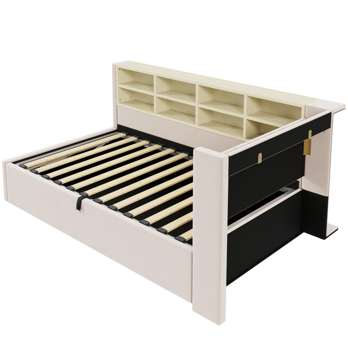 POLSTERBETT 90/200 cm in Beige mit Stauraum und USB- und Type-C-Anschlüssen - Beige, Textil (90/200cm) - Flora Grace
