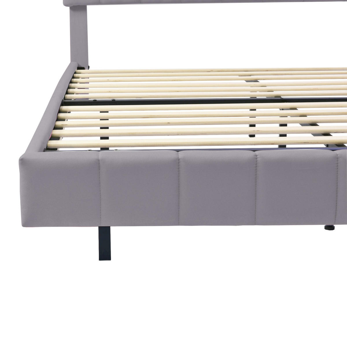 ČALÚNENÁ posteľ z MDF, kovu a ľanovej látky 140x200 cm sivá s LED osvetlením a skrytými nohami - sivá, textil (140/200cm) - Modfu