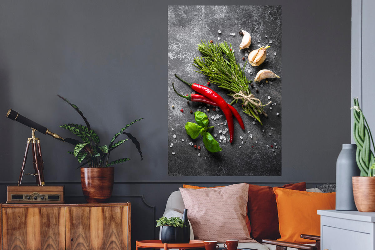 WANDTATTOO Pfeffer - Kräuter - Gewürze - Beton 80x120 cm - Dunkelgrau, Kunststoff (80/120/0.1cm) - MuchoWow