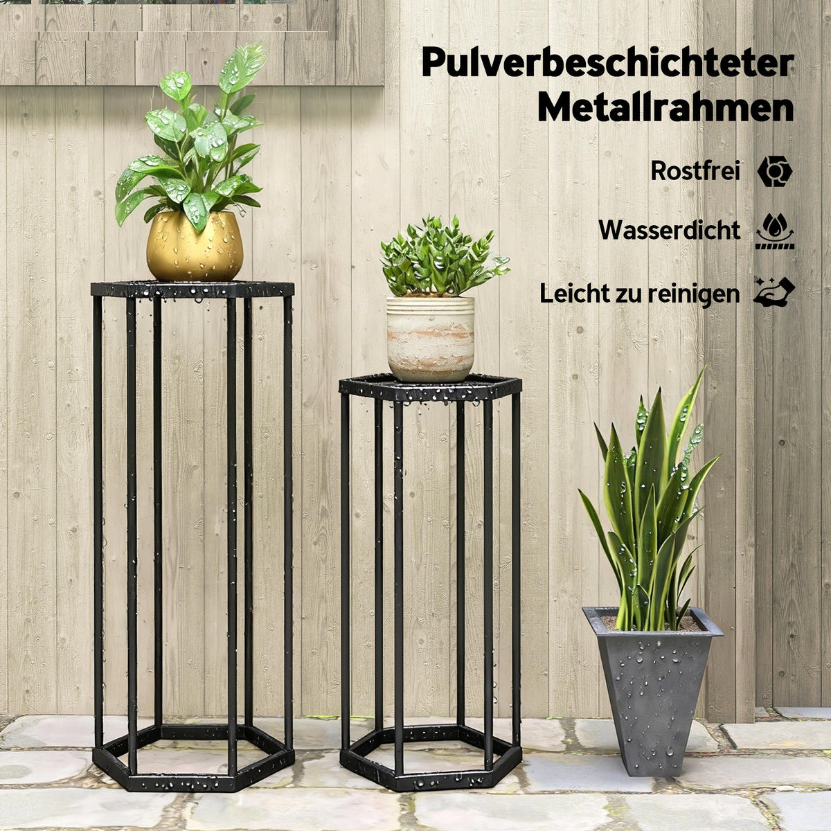 PFLANZSTÄNDER-SET 2 TLG. Metall Schwarz - Schwarz, Metall (75cm) - Outsunny