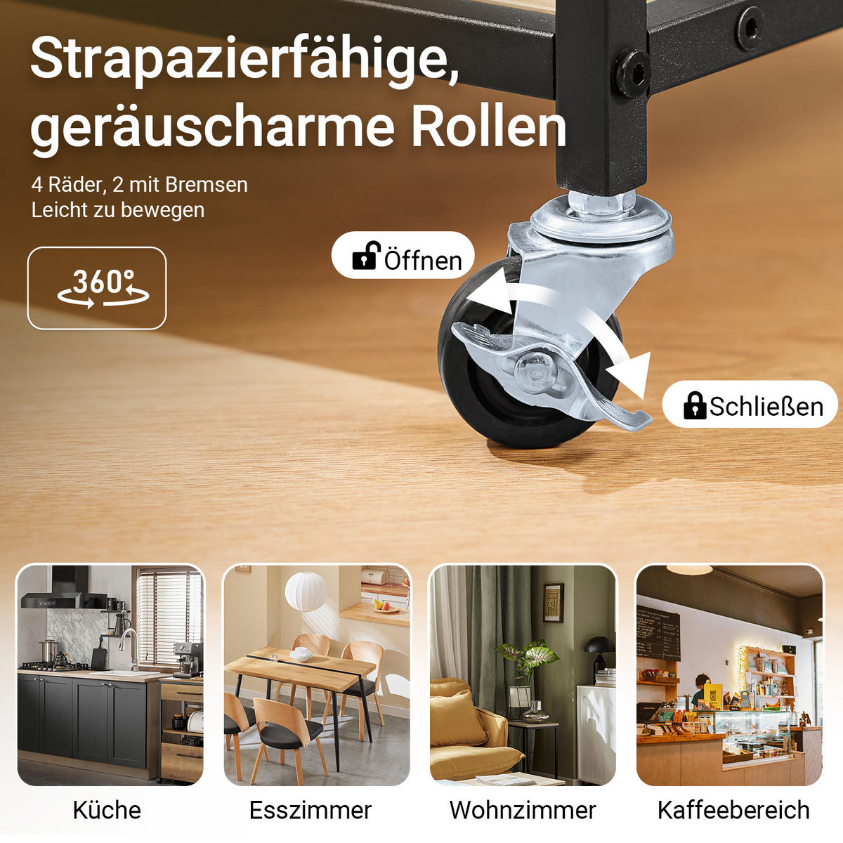 KÜCHENWAGEN mit Rollen, Naturholzoptik - Naturfarben, Holzwerkstoff (53/89/37cm) - SoBuy