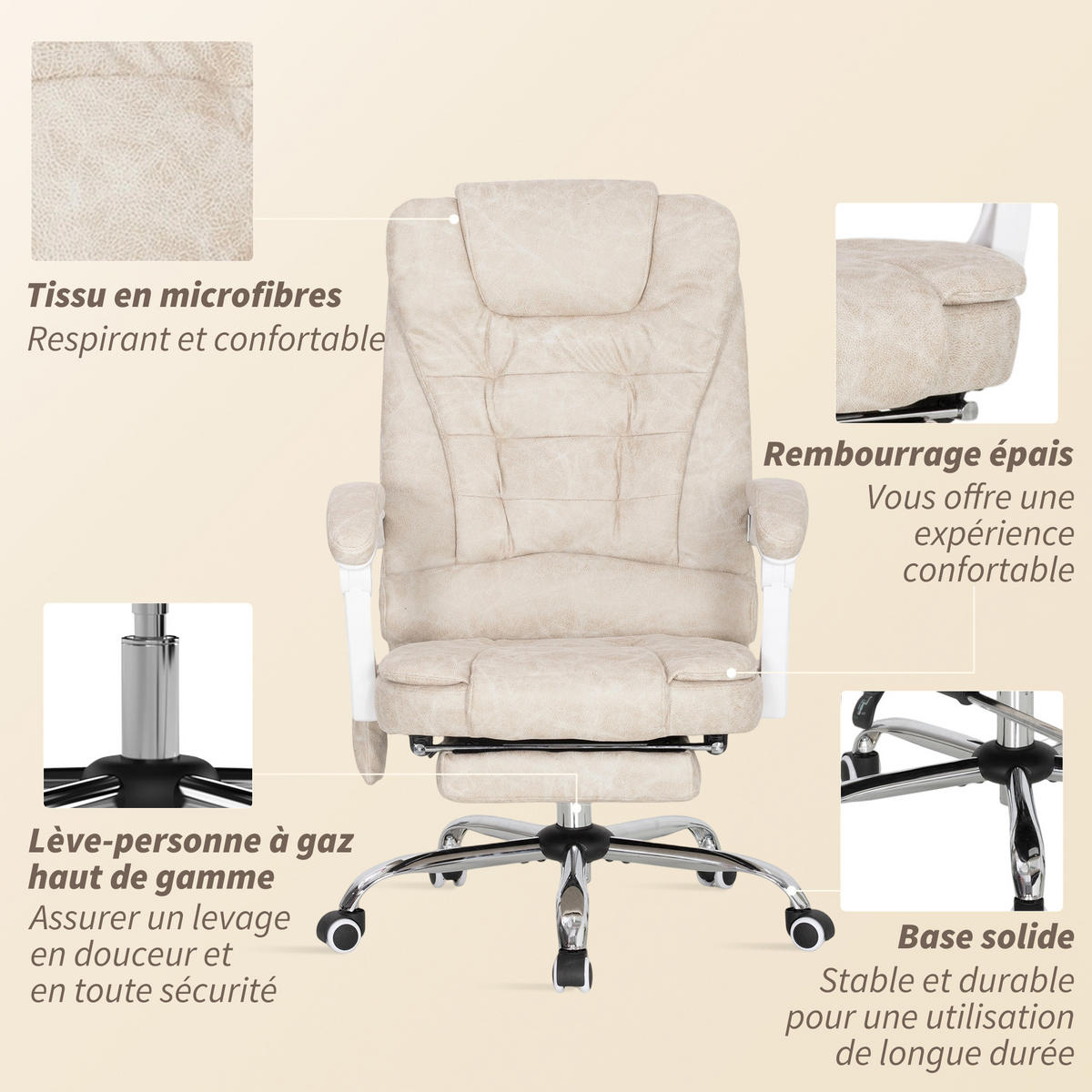 CHEFSESSEL DE-11783 MIT MASSAGE- & HEIZFUNKTION Creme - Creme, Metall (65/119/70cm) - ComfortXL
