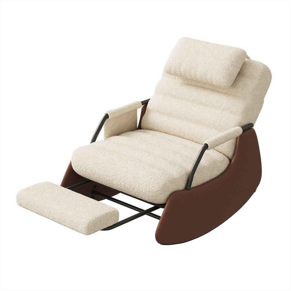 SCHAUKELSTUHL mit ausziehbarer Fußauflage und Kopfkissen - 3 stufig verstellbare Rückenlehne und Lammfell-Imitat - Beige - Beige, Textil (67/92/91.5cm) - DELFA