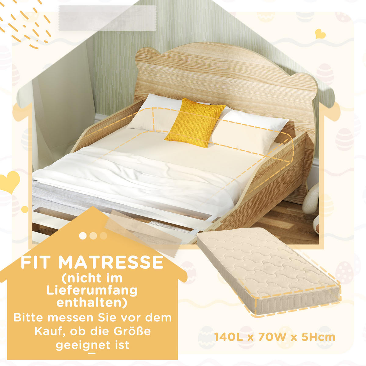 KINDERBETT, Naturholz, MDF, 143,5L x 80B x 55H cm - Naturfarben, Holzwerkstoff - AIYAPLAY