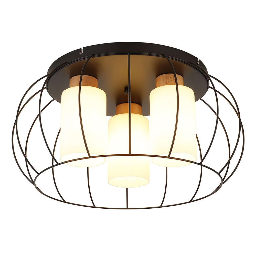 DECKENLEUCHTE ROWENA LED Metall Schwarz matt, Eiche - Schwarz, Holz (50/50/25cm) - Globo Lighting