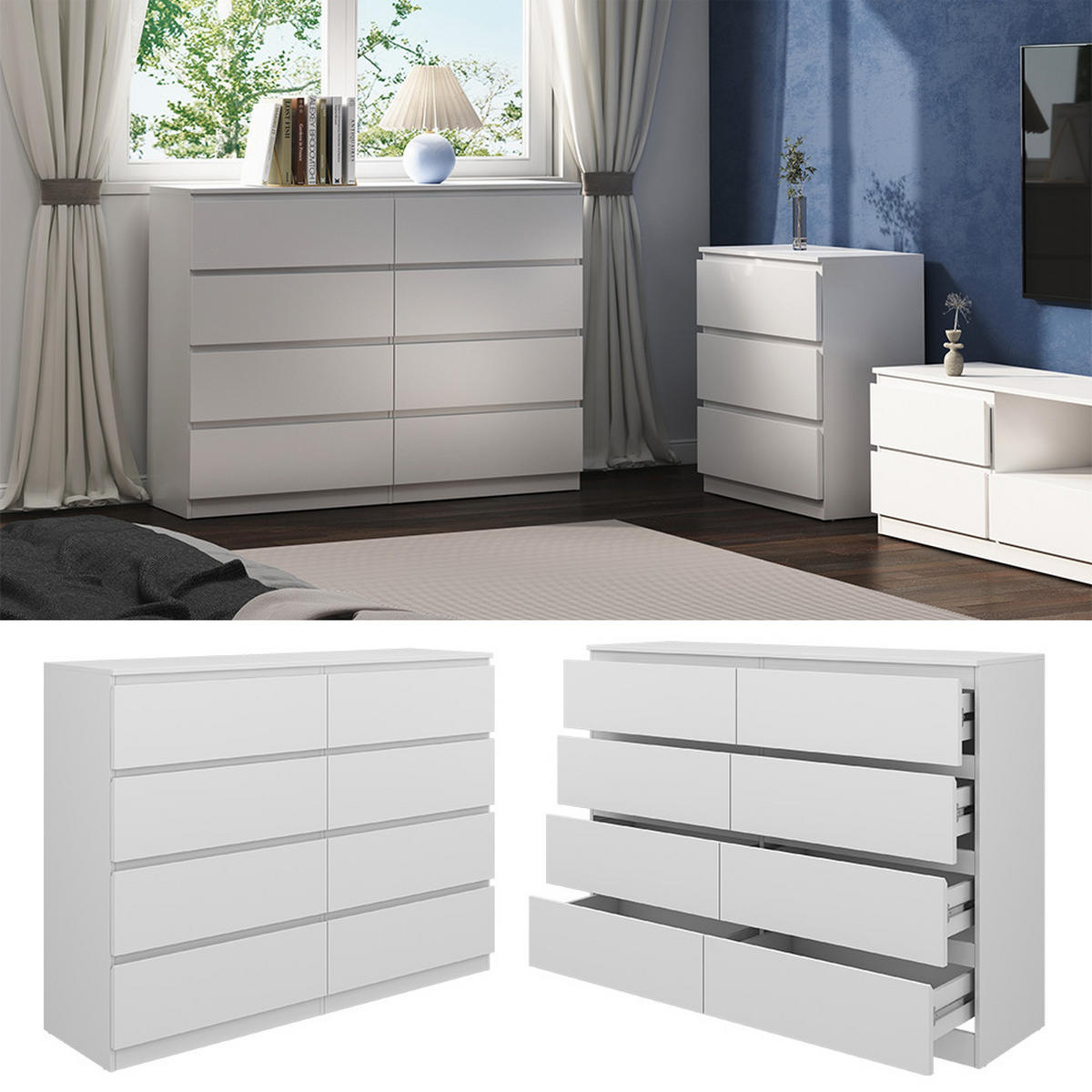 KOMMODE Calisto Weiß 138 x 101.5 cm - Weiß, Holzwerkstoff (39/101.5/138cm) - Vicco