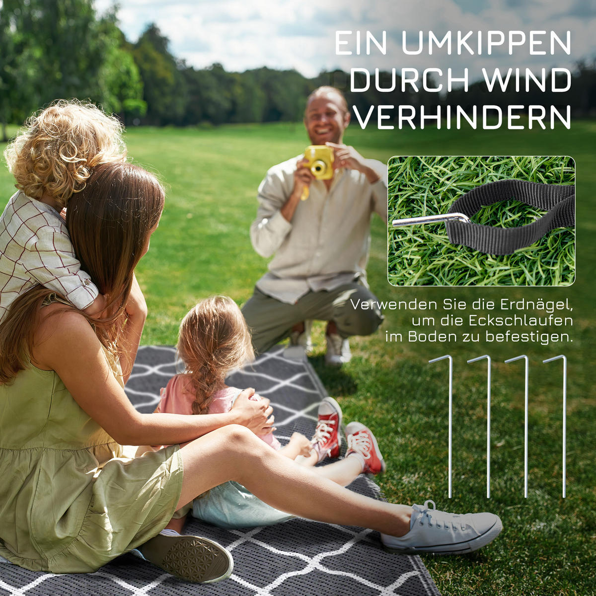 OUTDOOR Teppich robuster Wetterfest Outdoorteppich Carpet mit Netzmuster - Grau, Kunststoff (182/274cm) - Outsunny