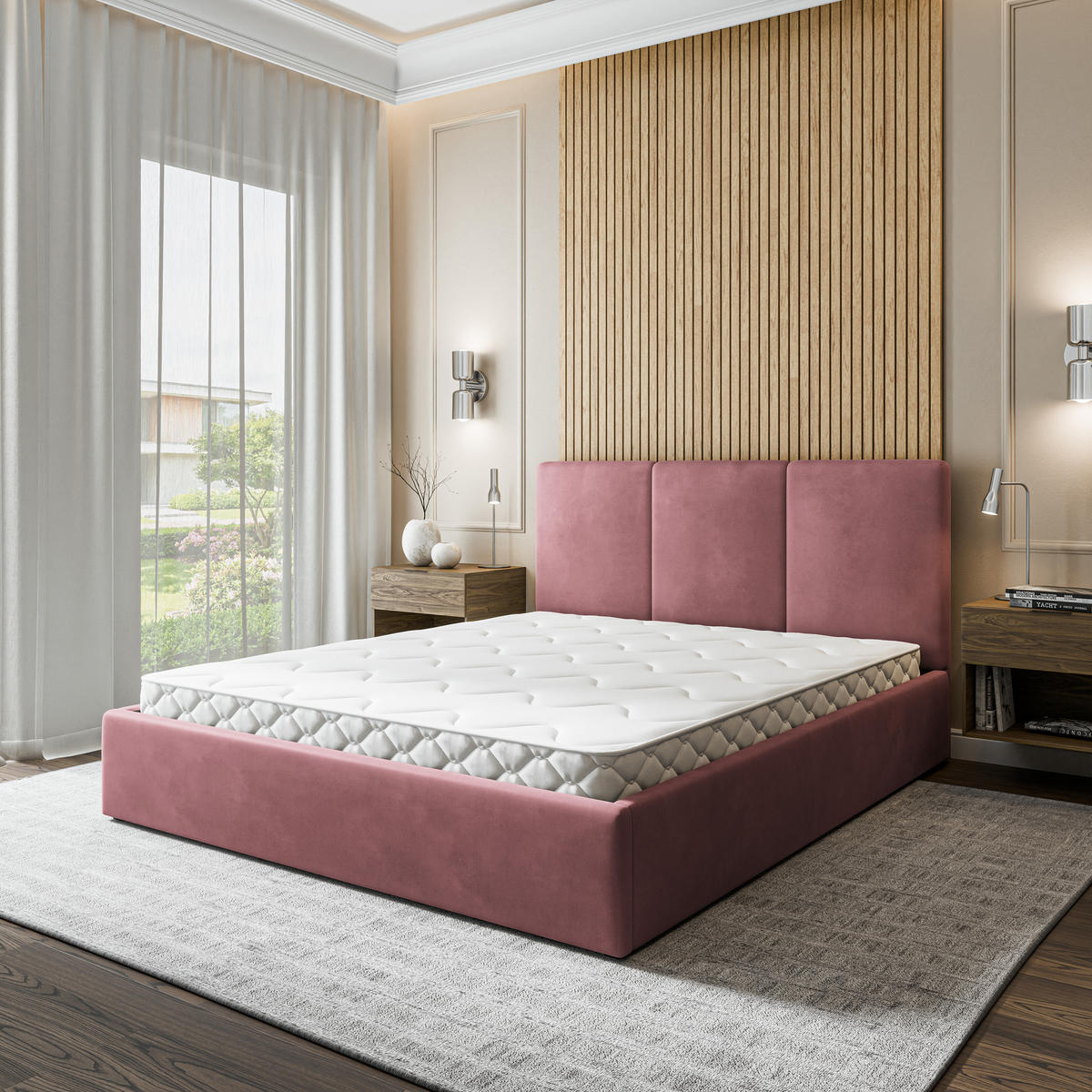 POLSTERBETT AZURI 160x200 cm mit Bettkästen - Rosa - Rosa, Holz (160/200cm) - MASSENO