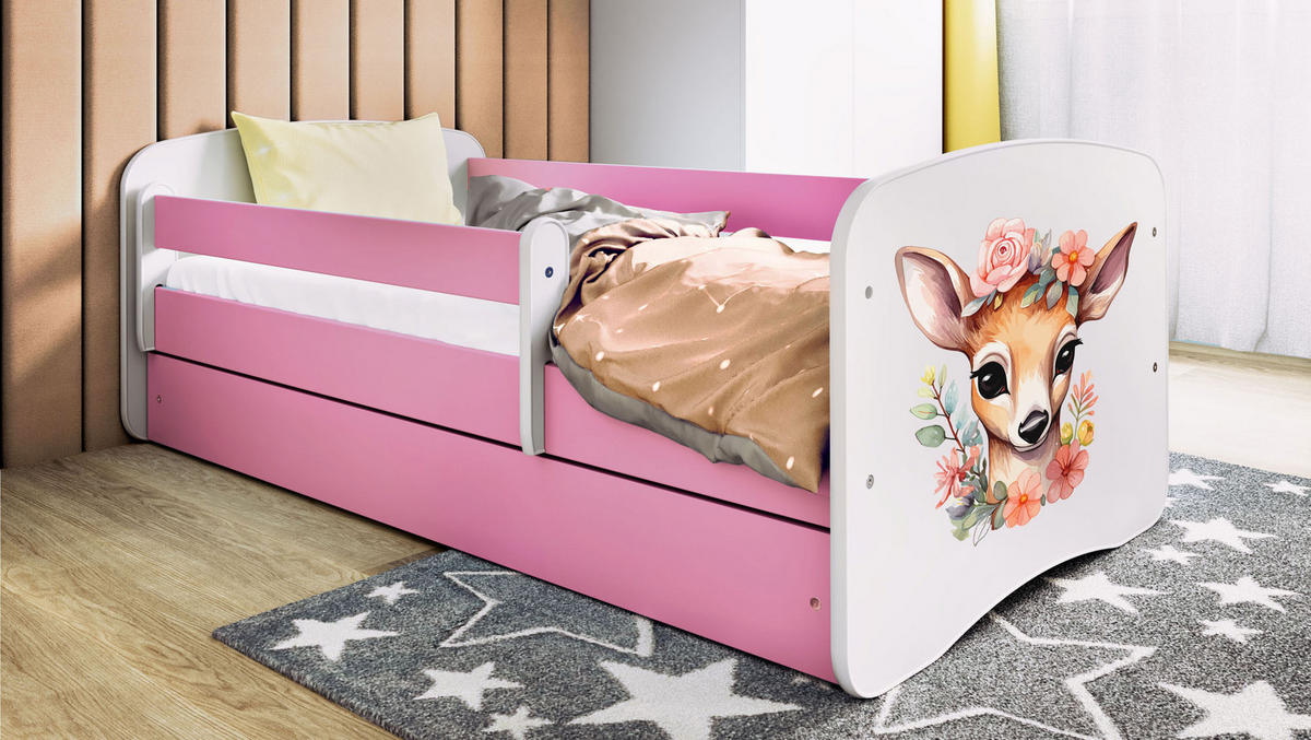KINDERBETT Emily mit Schublade und Matratze, Rosa 70x140 cm - Dunkelorange/Rosa, Holzwerkstoff (140/70cm) - WFL GROUP