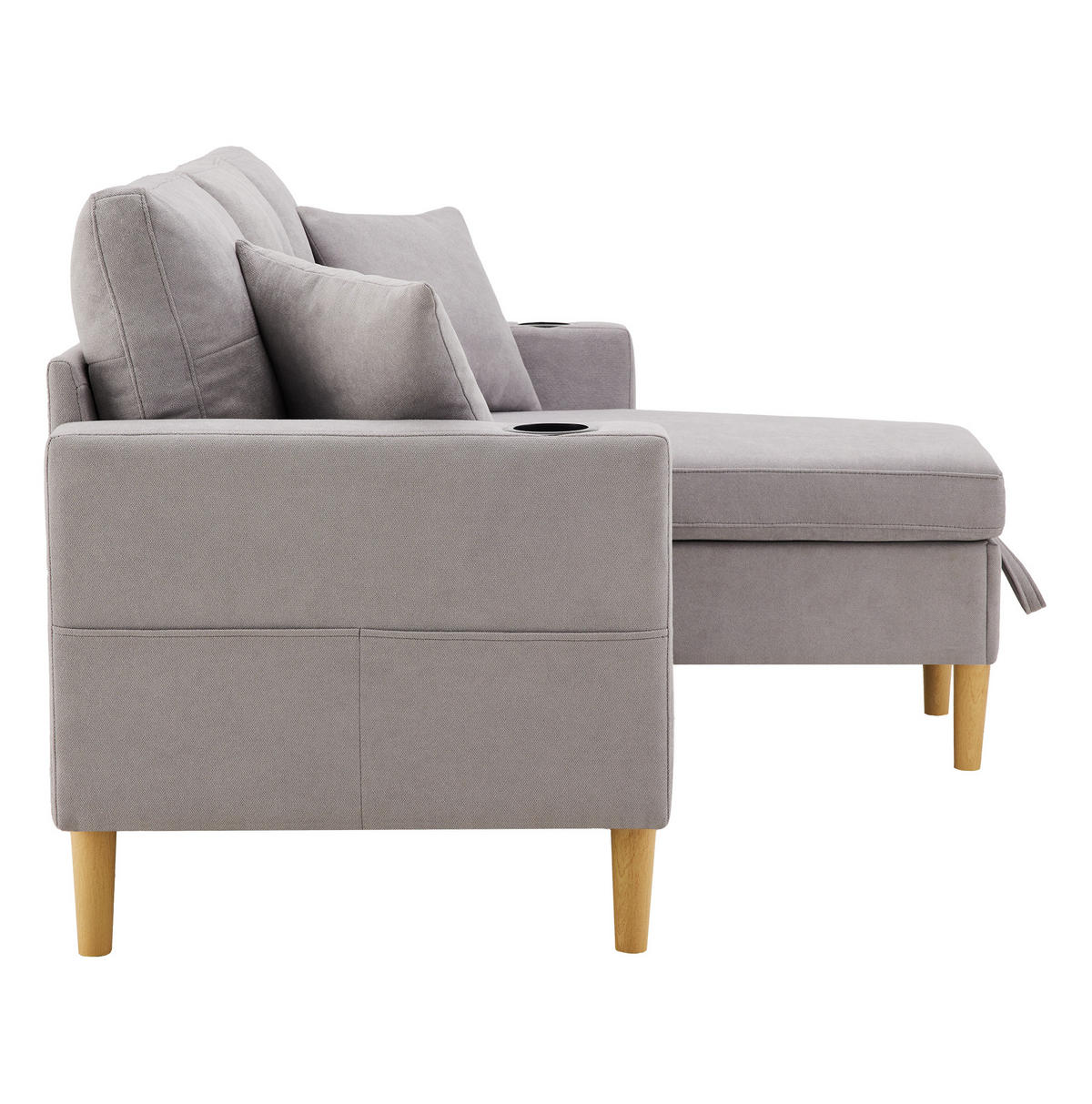 ECKSOFA 175/129/90 cm hellgrau aus Baumwoll-Leinen mit Stauraum - Hellgrau, Textil (175/129cm) - OKWISH