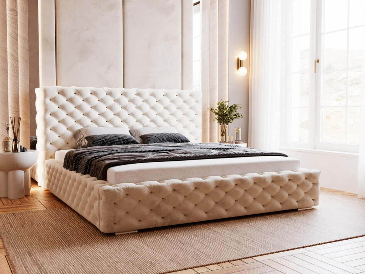 POLSTERBETT Astra 140x200 Beige - Beige/Naturfarben, Holz/Kunststoff (140/200cm) - Graingold