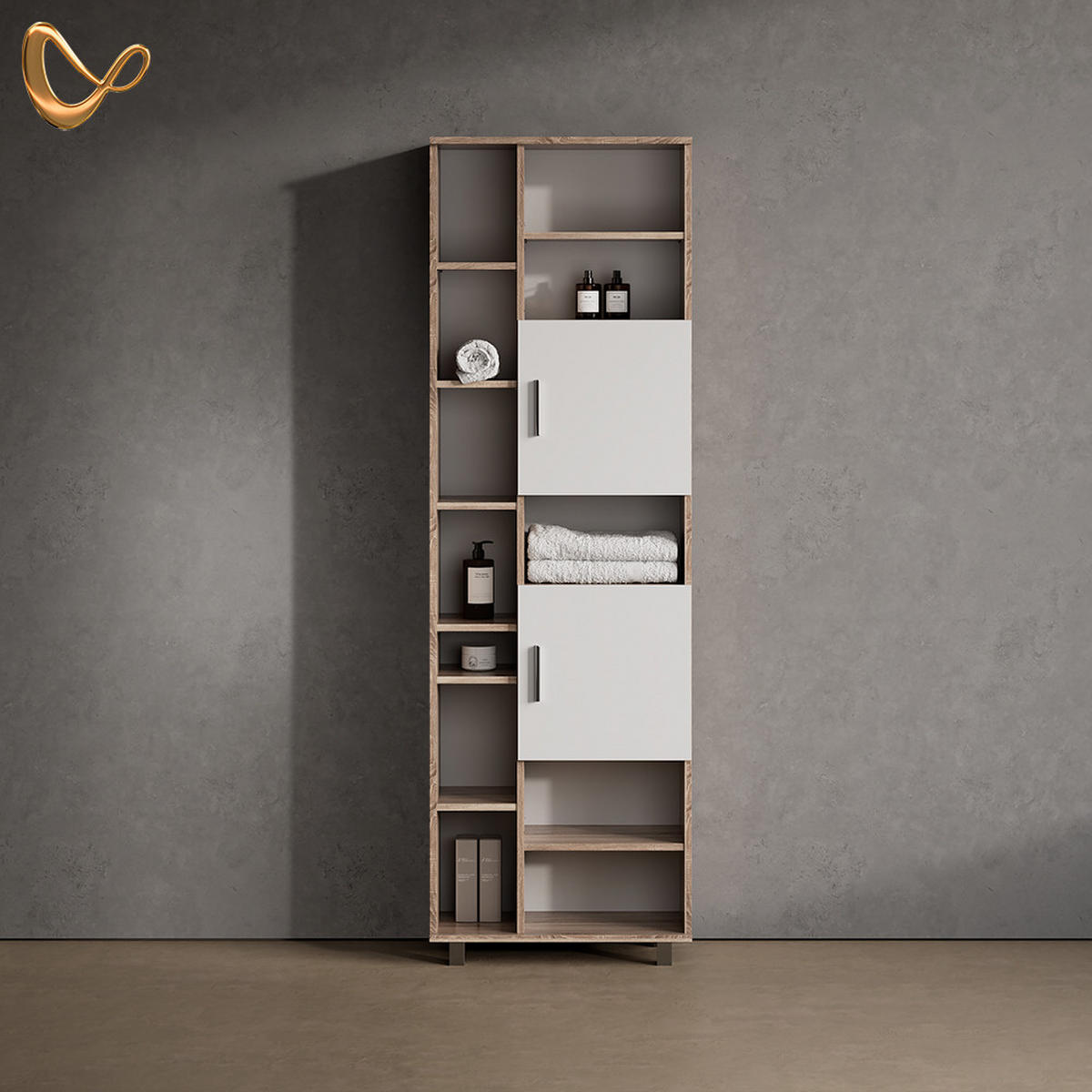 BADSCHRANK Eisak Sonoma 60 x 190 cm - Braun/Sonoma Eiche, Holzwerkstoff (60/190/30cm) - Livinity®