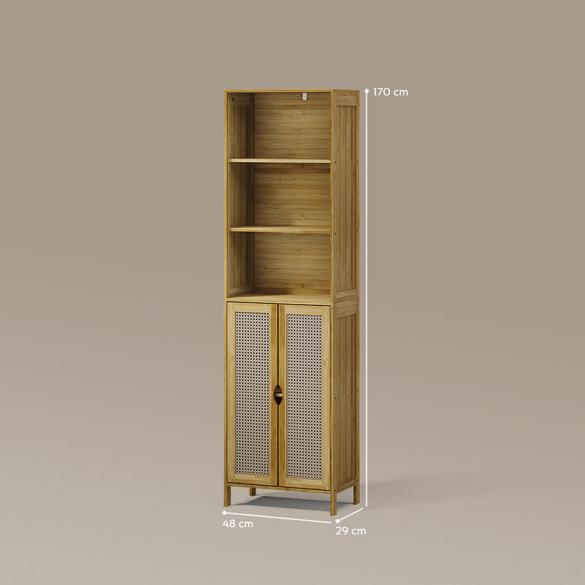 KOPALNIŠKA OMARICA Mincio, Bambus, 48 x 170 cm z 2 vrati - naravne barve, leseni material (48/170/29cm) - Livinity®