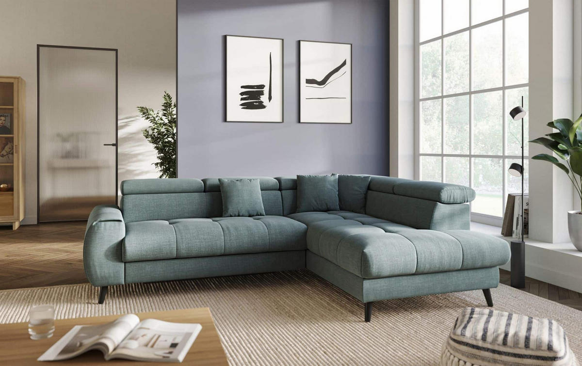 ECKSCHLAFSOFA mit Bettkasten und induktiver Ladefläche + LED - Schwarz/Grün, Holz/Textil (195/246cm) - Cotta