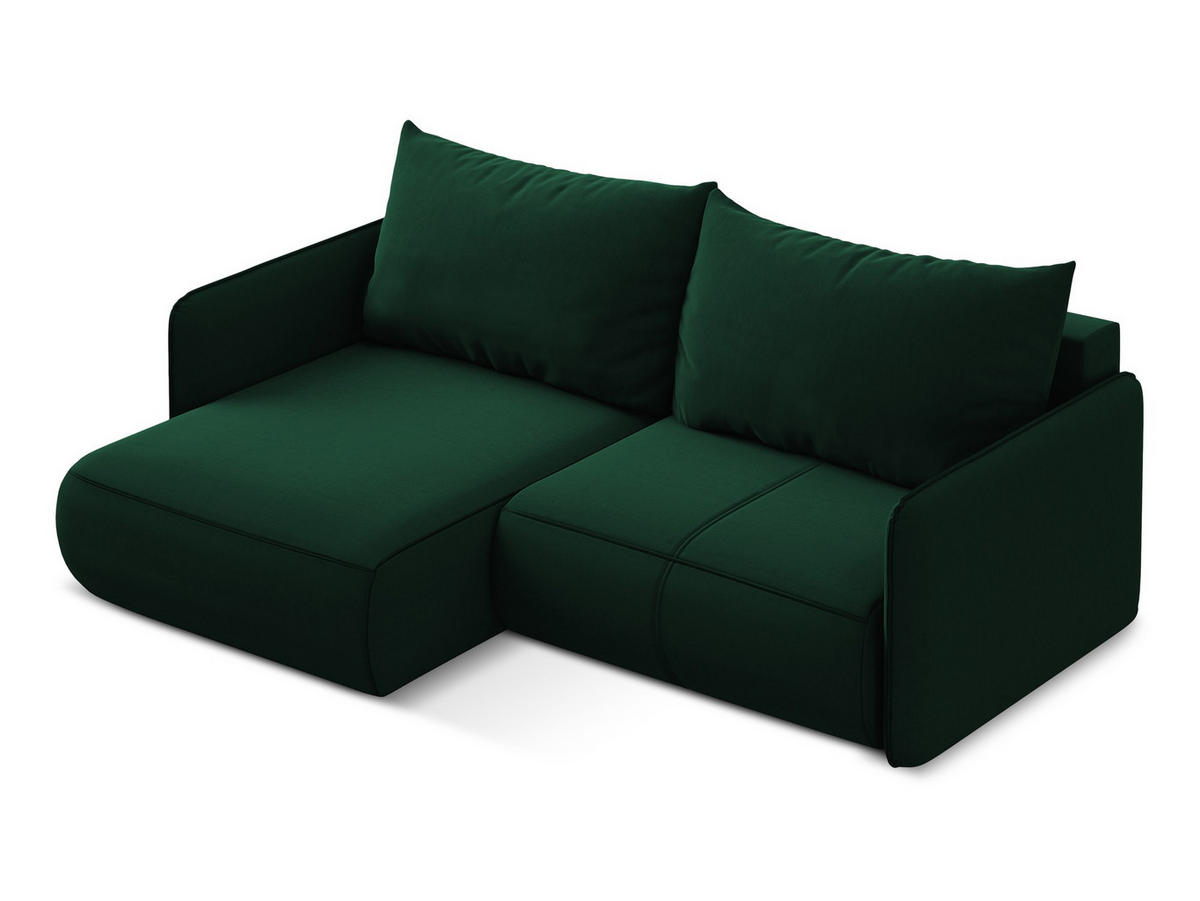 ECKSOFA mit Schlaffunktion Samt Stoff Grün - Dunkelgrün/Schwarz, Kunststoff/Textil (148/207cm) - Makamii