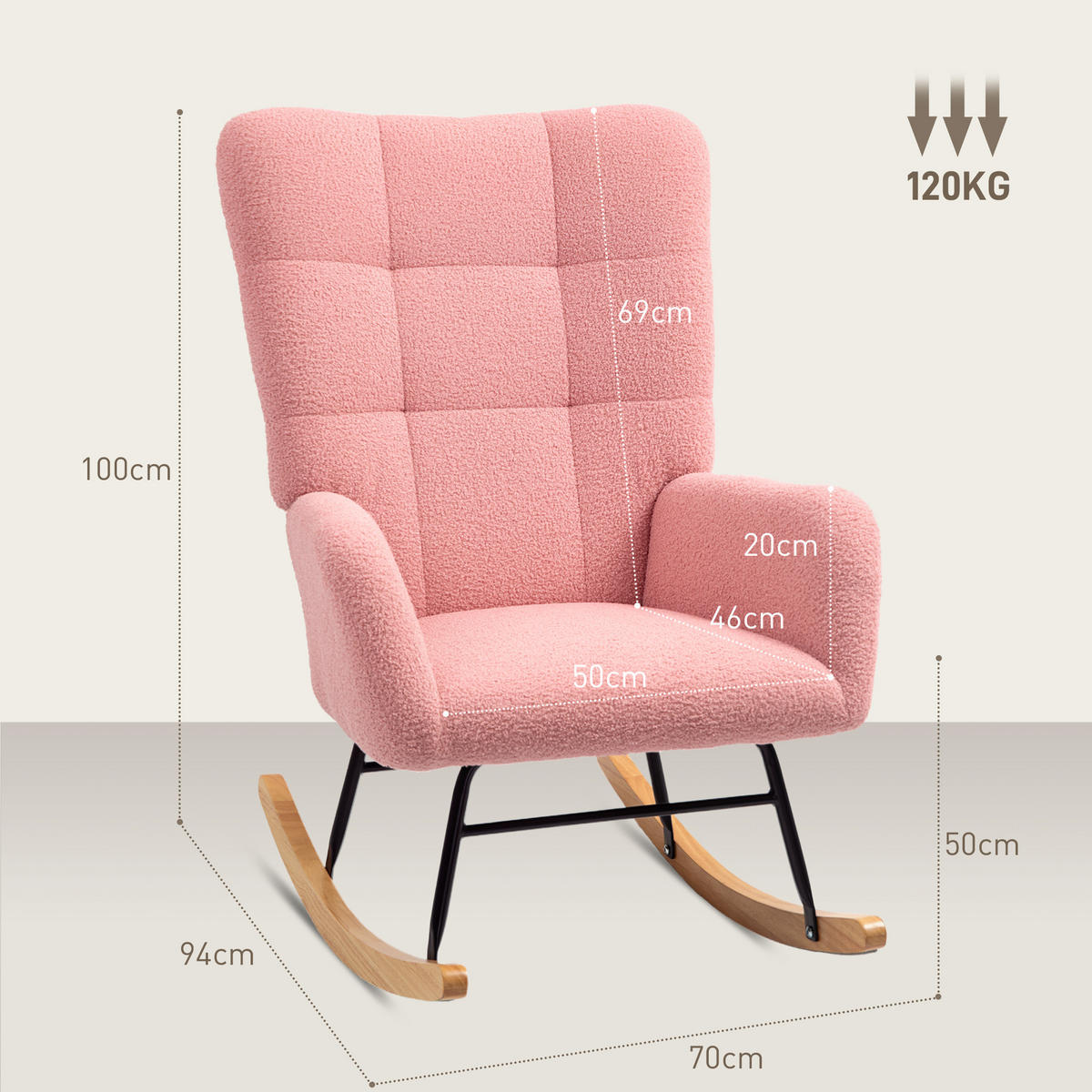 SCHAUKELSTUHL, Schaukelsessel mit Armlehne, Teddysamt-Optik, Rosa - Rosa, Textil (70/100/94cm) - HOMCOM