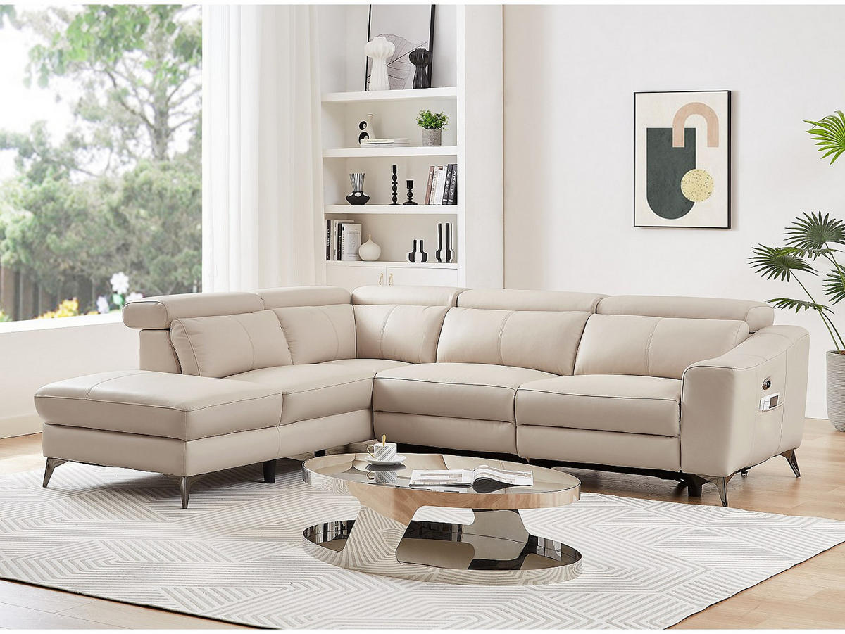 RELAXSOFA - 5 Personen-Sitzer - Leder - Cremefarben - - Creme, Leder (275/79/223cm) - Vente-Unique