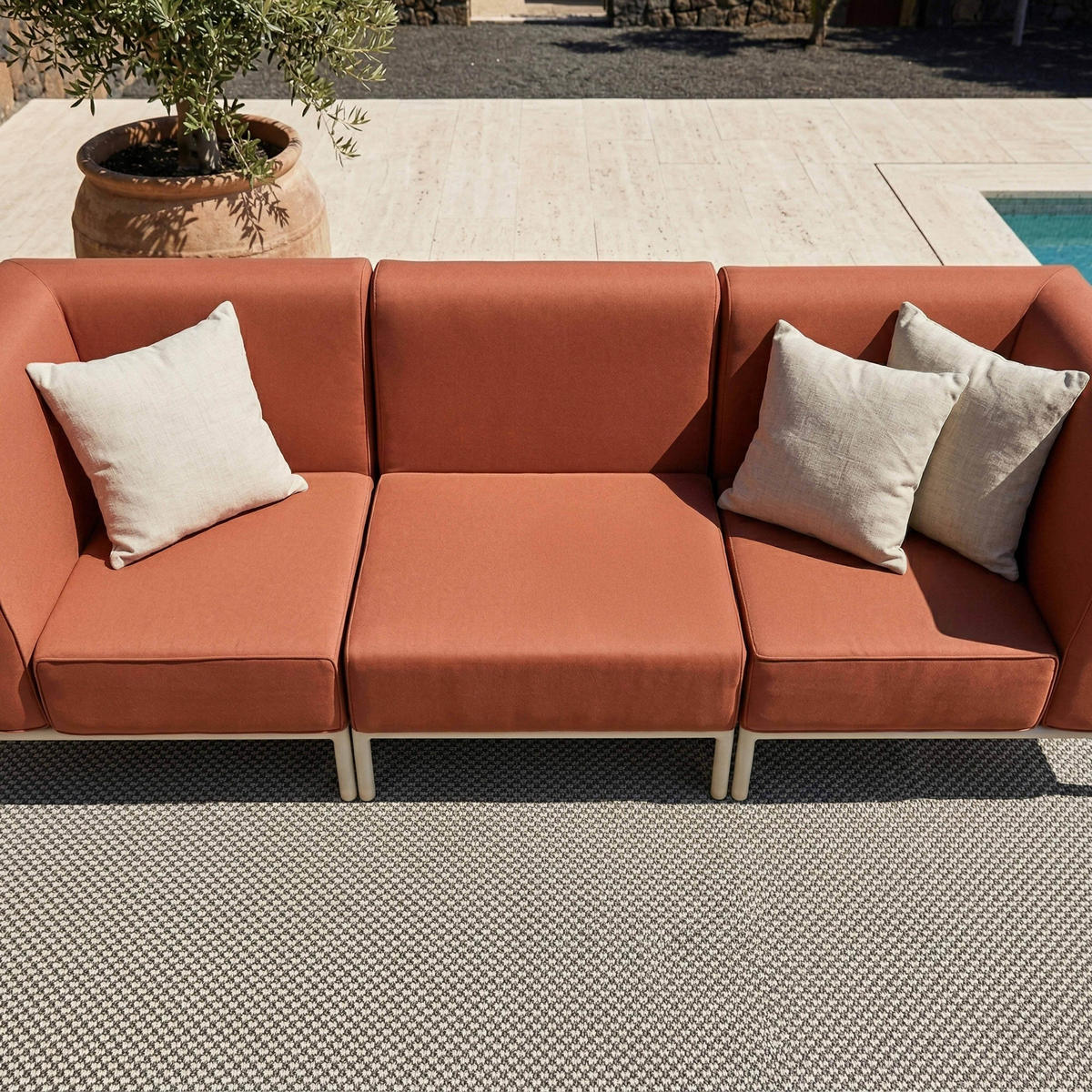 GARTENSOFA mit 3 Sitzplätzen, Terrakotta - Rot, Textil (80/78/216cm) - Oviala