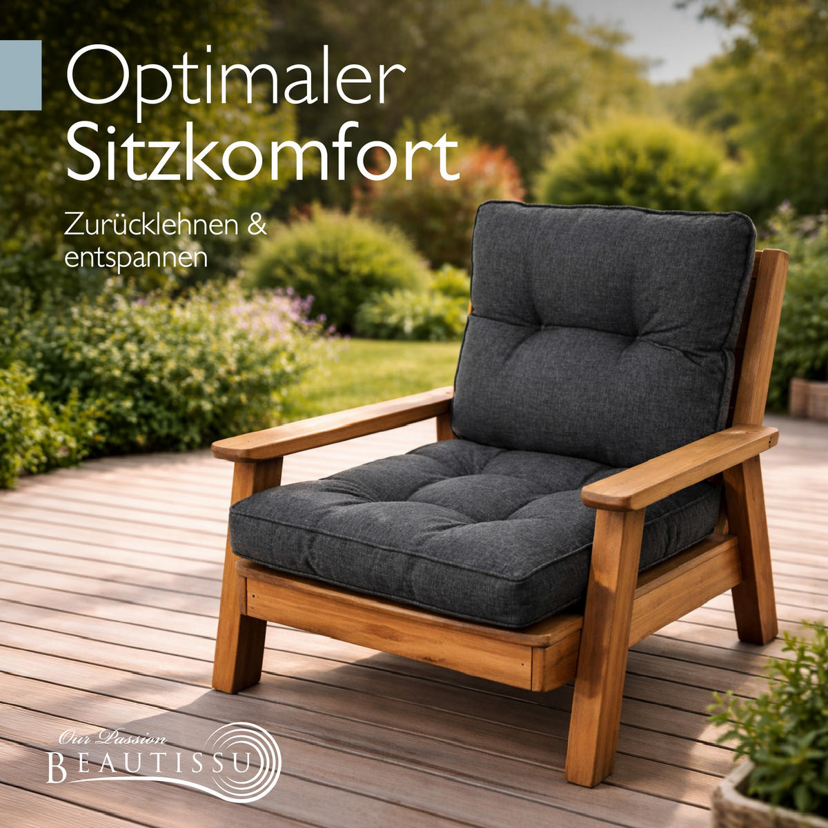 LOUNGEKISSEN Beauflair Outdoor Sitz 60x60x10cm mit Rücken 60x40x12cm Graphitgrau (2tlg) - Graphitfarben, Textil (60/60cm) - Beautissu 