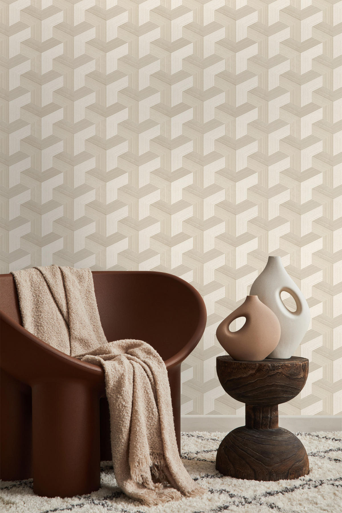 TAPETE 3D-Muster 50 x 900 cm - Beige, Papier (50/900cm) - Origin Wallcoverings