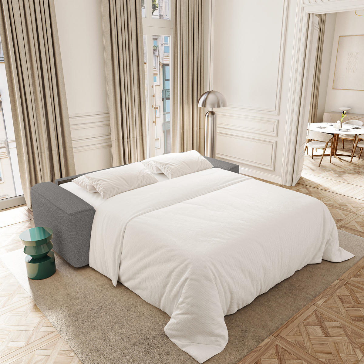 SCHLAFSOFA Express COMO Bouclé-Stoff Graphitgrau 236cm - Dunkelgrau/Graphitfarben, Textil (236/78/100cm) - Premium Interiors