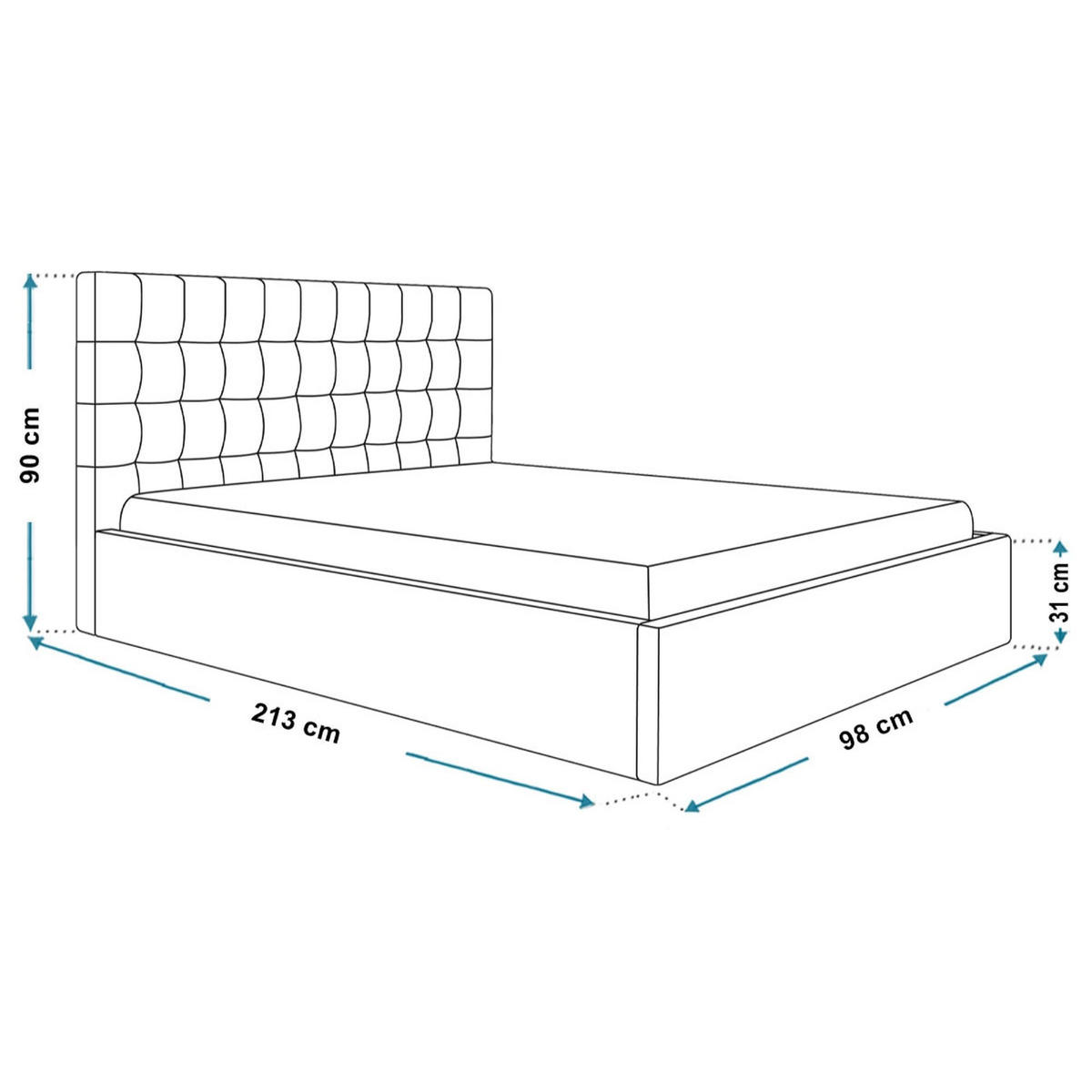 BETT 90x200 - Polsterbett mit Bettkasten und Metallrahmen - Modern Betten - Glatter Kronos-Stoff - Kollektion Rio, Blau - Blau, Holz/Textil (90/200cm) - Alpi-Möbel