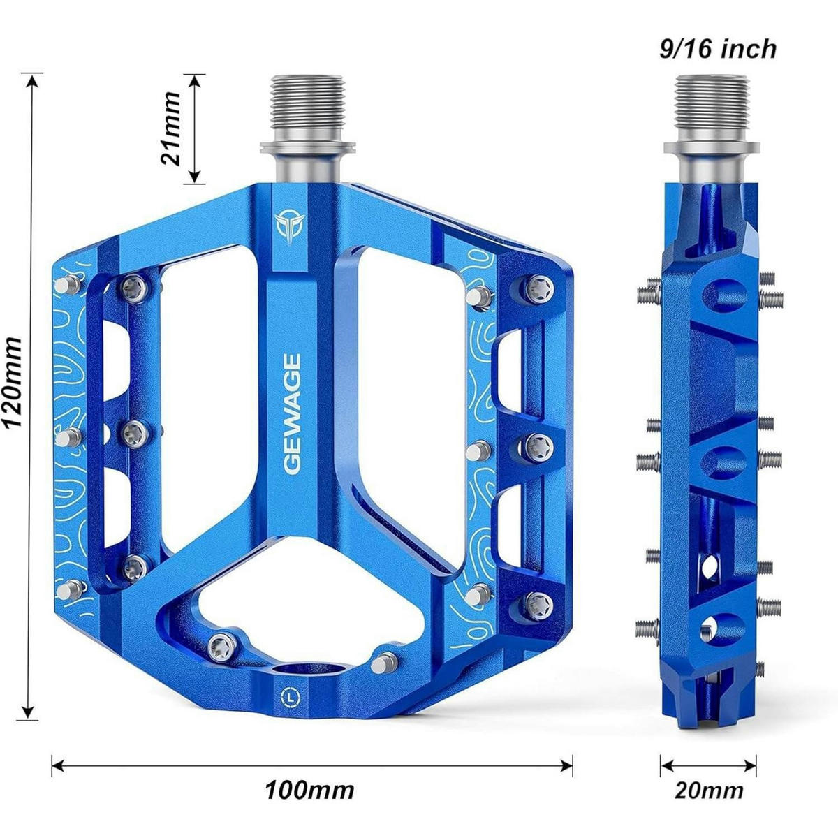 FAHRRADPEDALE Set – Flat Pedale für Mountainbike & Gravel Bike, Aluminium, CNC-gefräst, blau - Blau, Metall (10/2/12cm)
